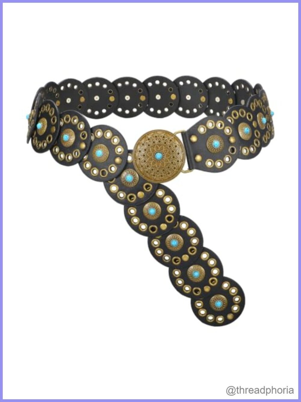 PU Leather Western Concho Belt Turquoise Disc Cowgirl Festival